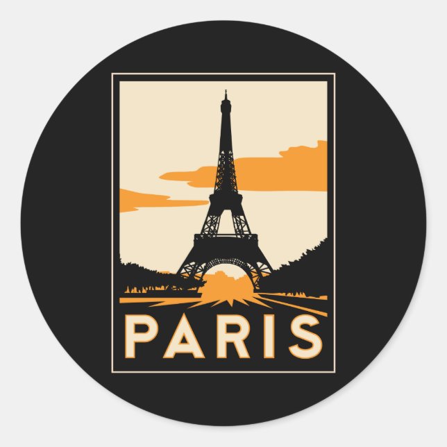 paris art deco retro travel poster classic round sticker (Front)
