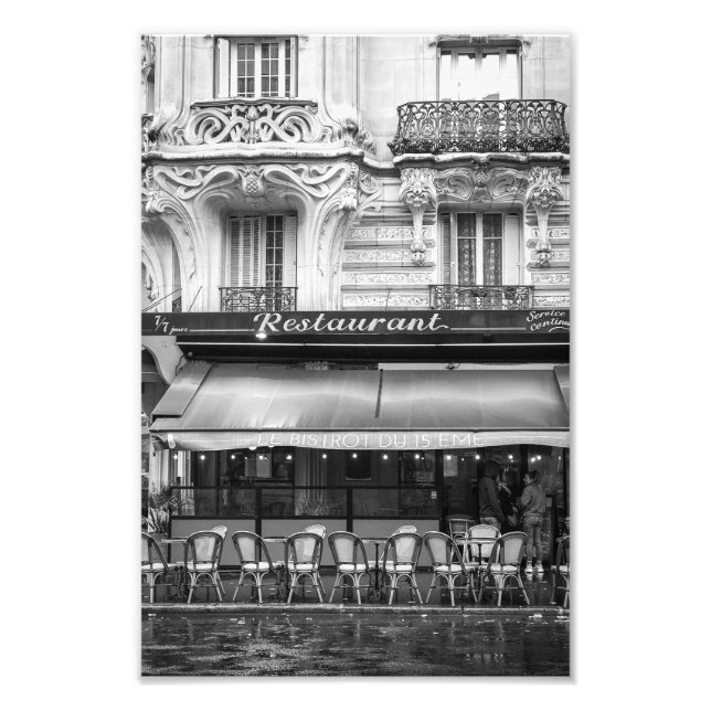Paris Art Nouveau Cafe - Black and White - Photo Print (Front)