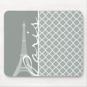 Paris; Ash Grey Moroccan Quatrefoil Mouse Mat