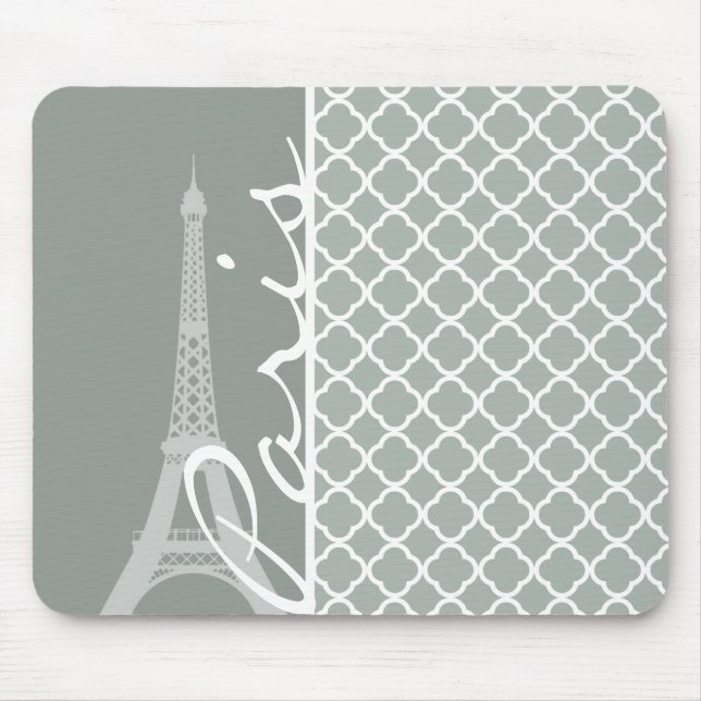 Paris; Ash Grey Moroccan Quatrefoil Mouse Mat (Front)