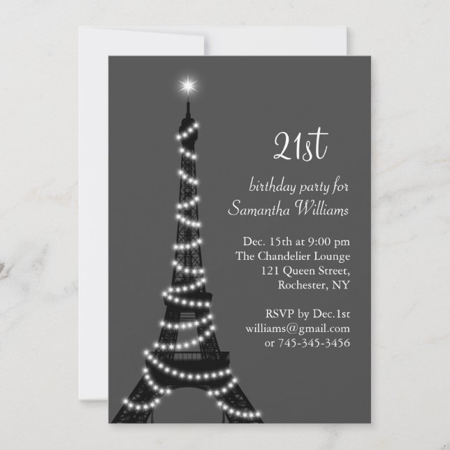 Paris at Night 21st Birthday Invitation (Front)