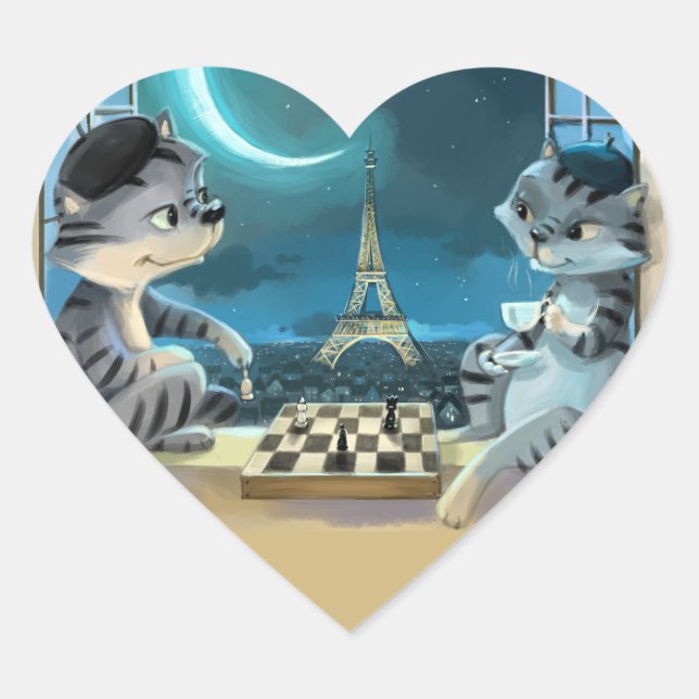 Paris at Night Classic Heart Stickers  (Front)