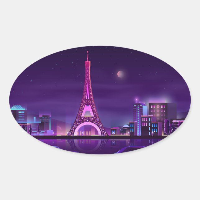 Paris at night oval sticker (Front)