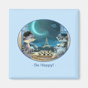Paris at Night Square Magnet 2 inch - Happy