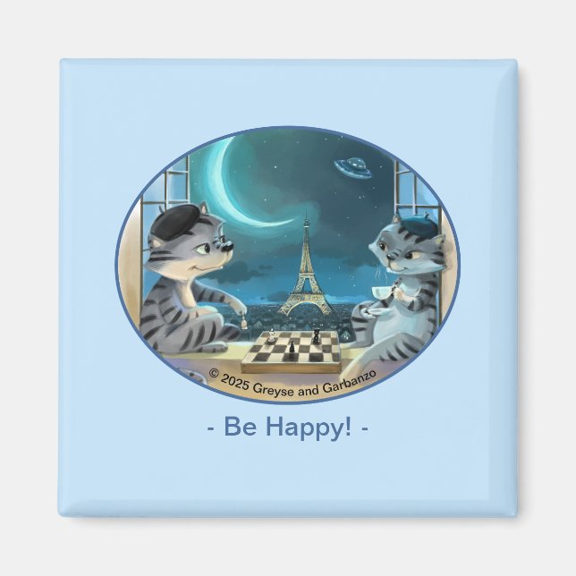 Paris at Night Square Magnet 2 inch - Happy  (Front)