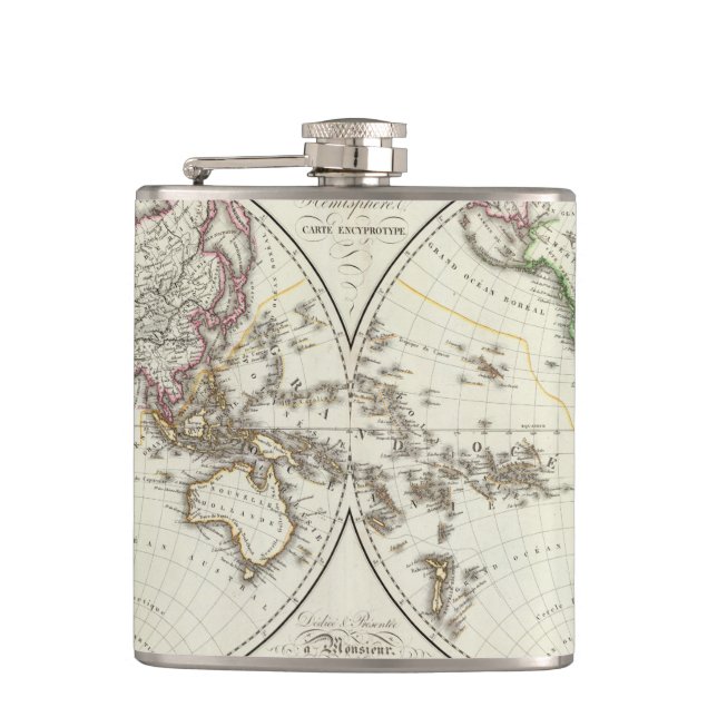 Paris Atlas Map Hip Flask (Front)