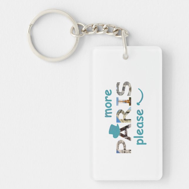 Paris Attractions More Paris Please Blue Glitter Key Ring (Front)