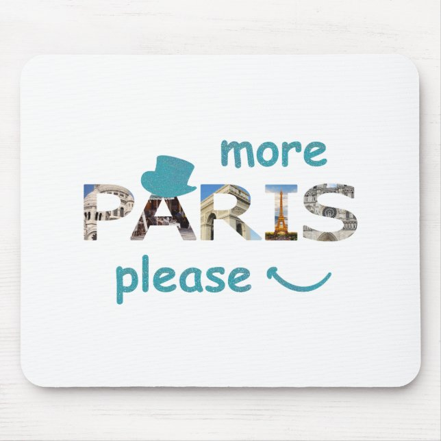 Paris Attractions More Paris Please Blue Glitter Mouse Mat (Front)