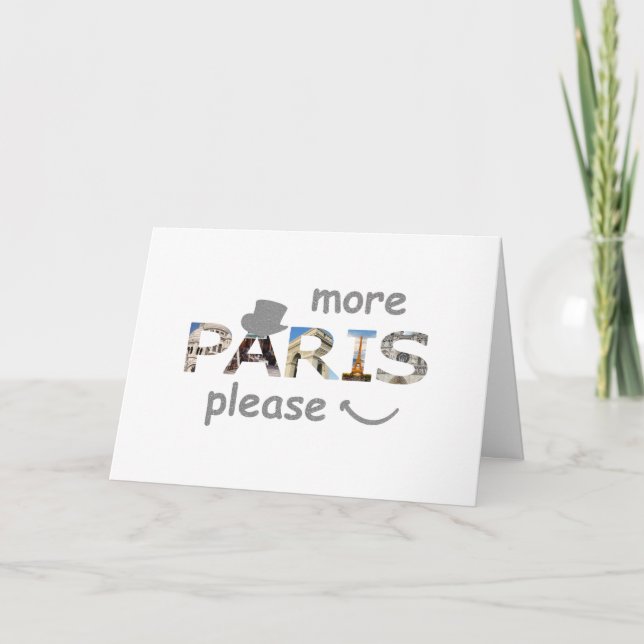 Paris Attractions More Paris Please Silver Glitter Card (Front)