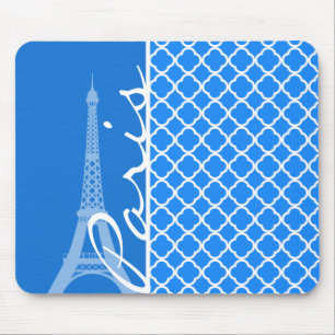 Paris; Azure Blue Quatrefoil Mouse Mat