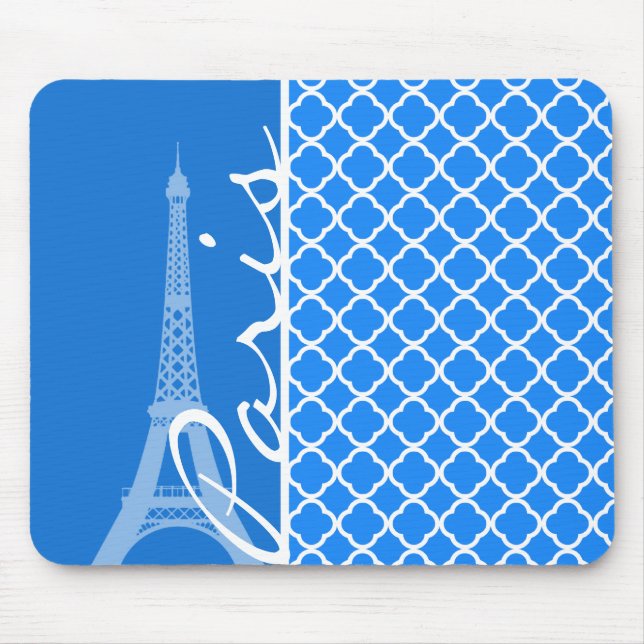Paris; Azure Blue Quatrefoil Mouse Mat (Front)