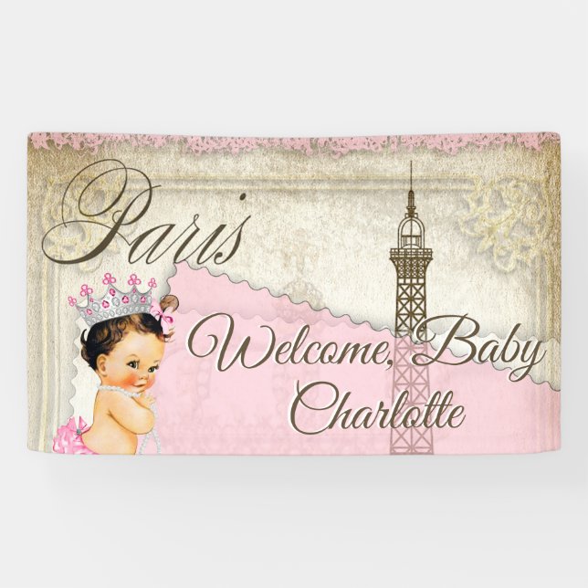 Paris Baby Girl Baby Shower Banner (Horizontal)