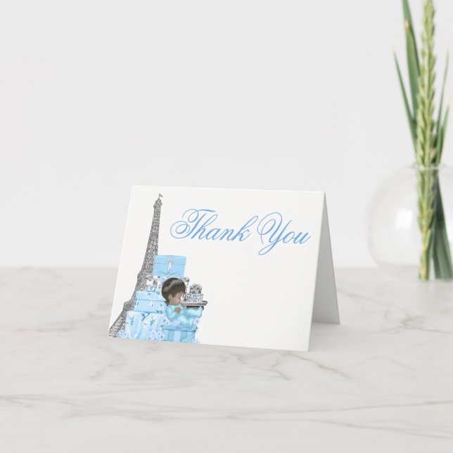 Paris Baby Shower Boy Thank You Cards (Front)