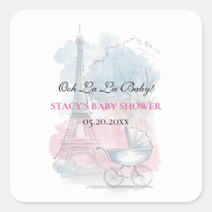 Paris Baby Shower Eiffel Tower Gender Neutral  Square Sticker