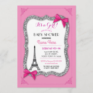 Paris Baby Shower Girl Pink Eiffel Tower Invite