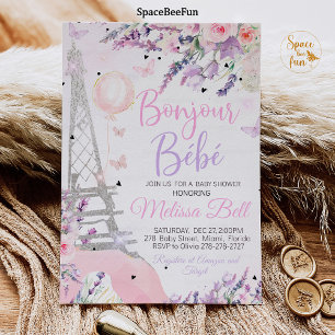Paris Baby Shower Invitation Bonjour Bebe pink