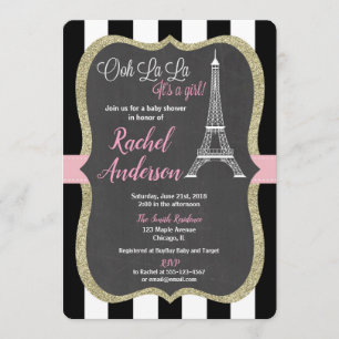 Paris baby shower invitation girl chalkboard pink