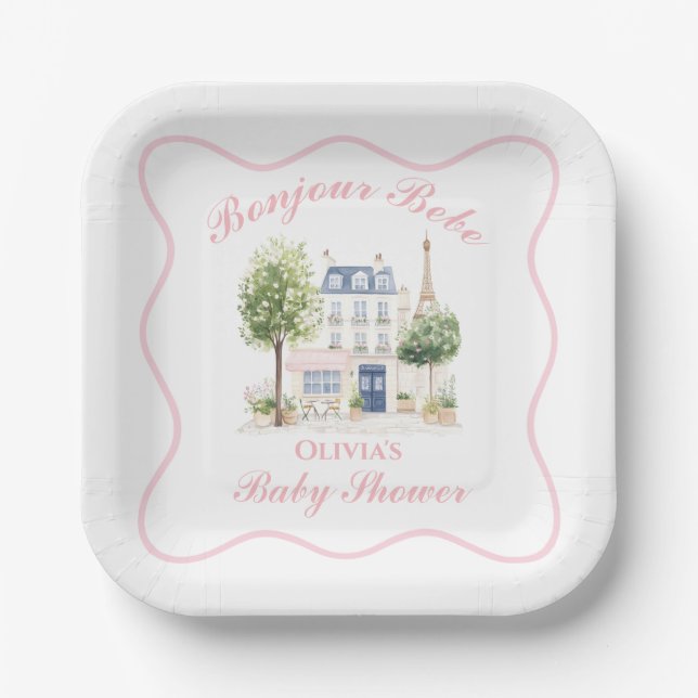 Paris Baby Shower Parisian Cafe Tea Party Paper Plate (Front)