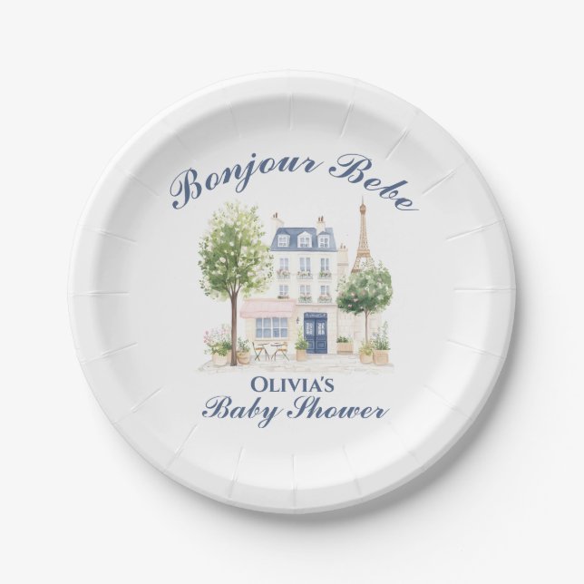 Paris Baby Shower Parisian Cafe Tea Party Paper Plate (Front)