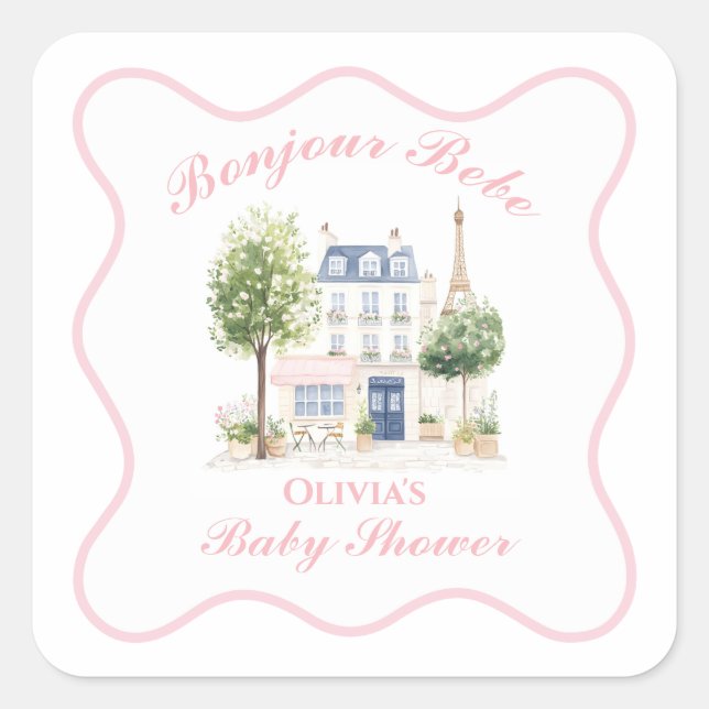 Paris Baby Shower Parisian Cafe Tea Party Square Sticker (Front)