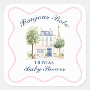 Paris Baby Shower Parisian Cafe Tea Party Square Sticker