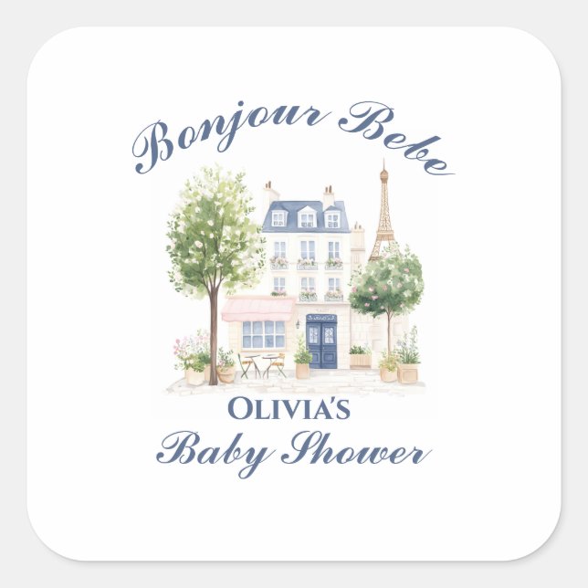 Paris Baby Shower Parisian Cafe Tea Party Square Sticker (Front)