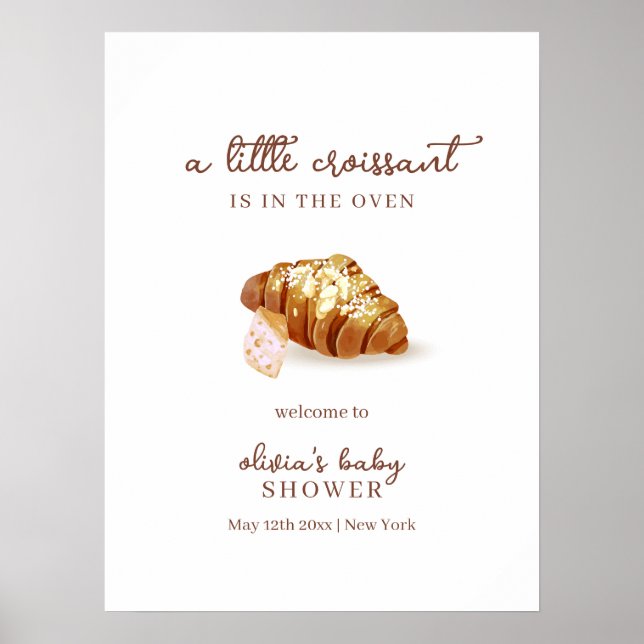 Paris Bakery Pastry Croissant Baby Shower Welcome Poster (Front)
