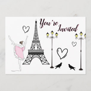 Paris Ballerina and Eiffel Tower Girls Ballet Invitation