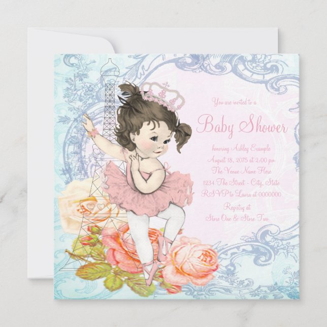 Paris Ballerina Baby Shower Invitation (Front)
