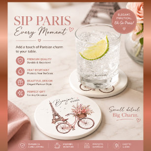 Paris Bicycle & Eiffel Tower Glass Coaster Elega