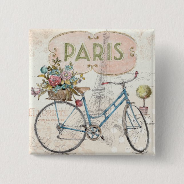 Paris Bike With Flowers 15 Cm Square Badge (Front)