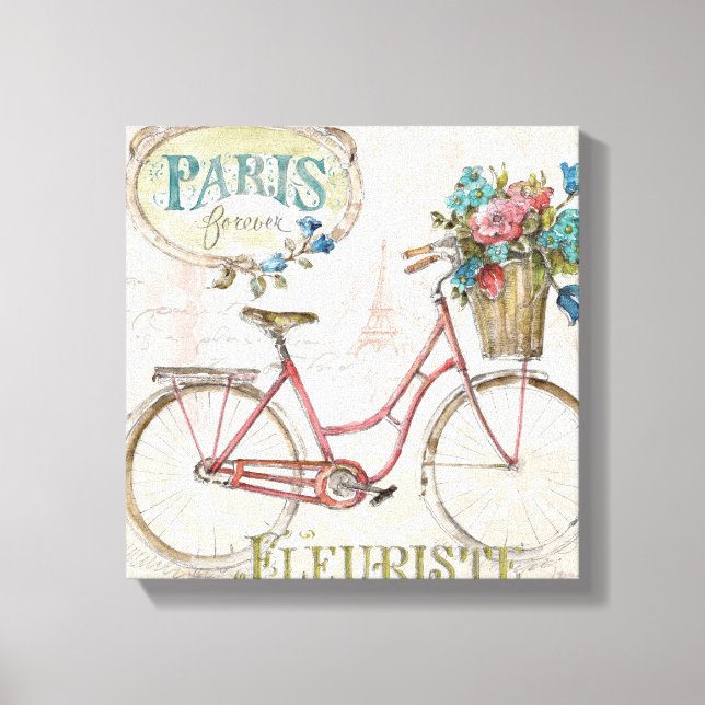 Paris Bike With Flowers In Front Canvas Print (Front)