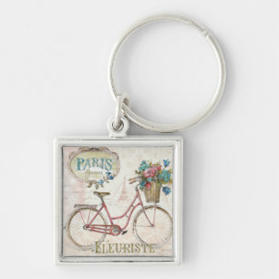Paris Bike With Flowers In Front Key Ring