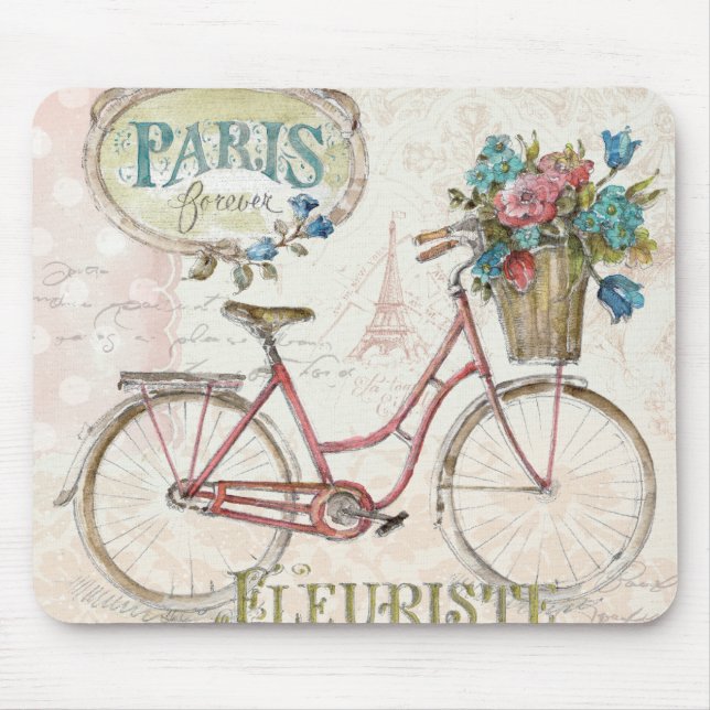 Paris Bike With Flowers In Front Mouse Mat (Front)