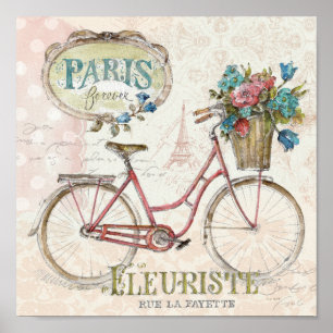 Paris Bike With Flowers In Front Poster