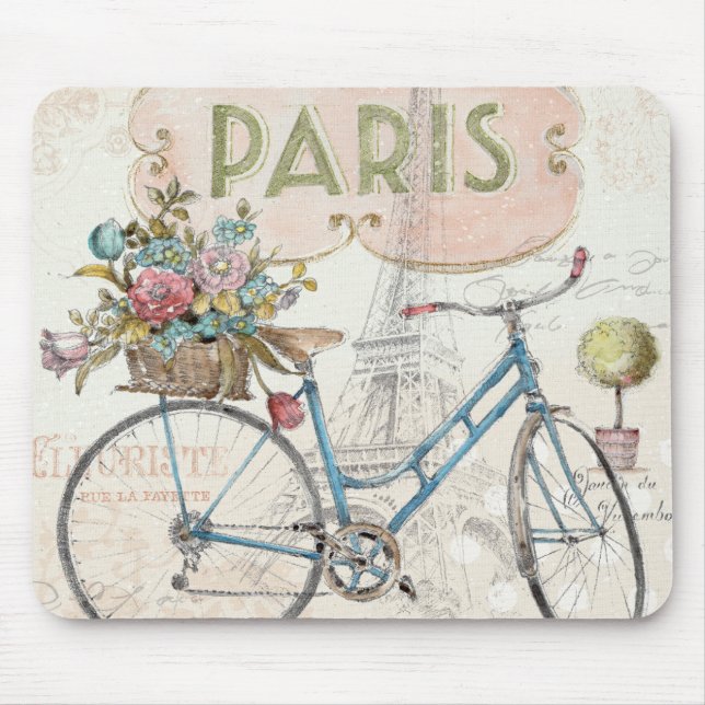 Paris Bike With Flowers Mouse Mat (Front)