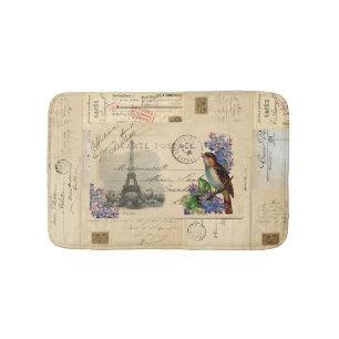 Paris Bird Lilac French Postcard Bathmat