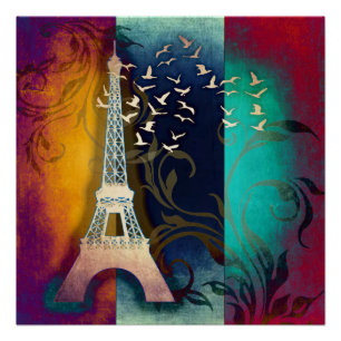 Paris bird swirl art poster