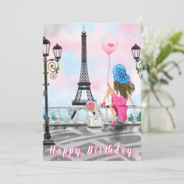 Paris Birthday Card with Eiffel Tower (Standing Front)