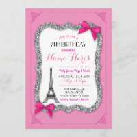 Paris Birthday Girl's Pink Eiffel Tower Invite