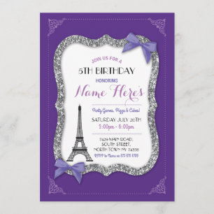 Paris Birthday Girl's Purple Eiffel Tower Invite