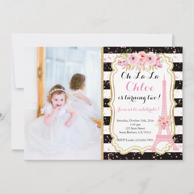 Paris Birthday Invitation Eiffel Tower (Front)