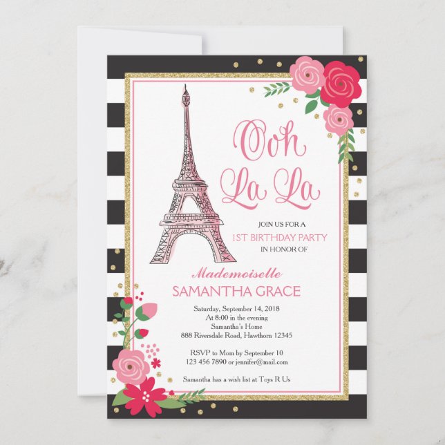 Paris Birthday Invitation / Paris Birthday Invite (Front)