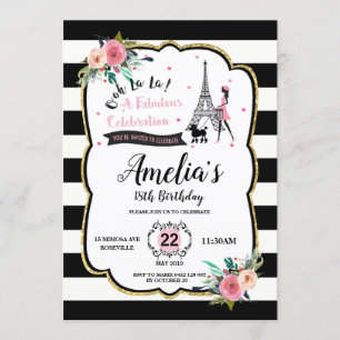 Paris Birthday Invitations Floral Vintage Chic