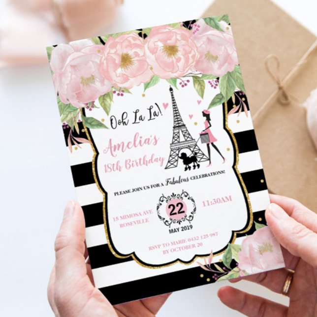 Paris Birthday Invitations Floral Vintage Chic (Creator Uploaded)