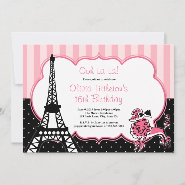 Paris Birthday Invitations Sweet 16 (Front)