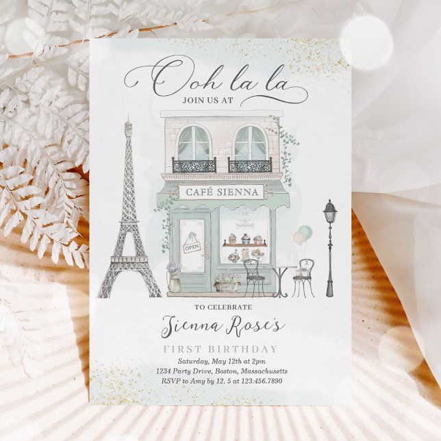 Paris Birthday Parisian Cafe Tea Party Birthday Invitation (Creator Uploaded)