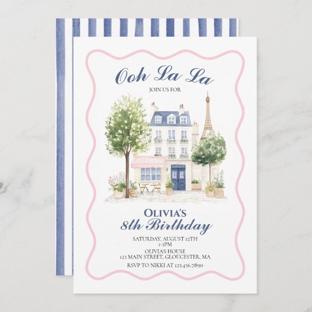 Paris Birthday Parisian Cafe Tea Party Invitation (Front/Back)