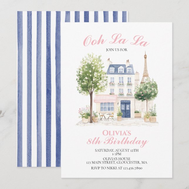 Paris Birthday Parisian Cafe Tea Party Invitation (Front/Back)