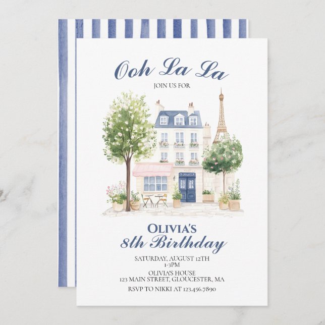 Paris Birthday Parisian Cafe Tea Party Invitation (Front/Back)